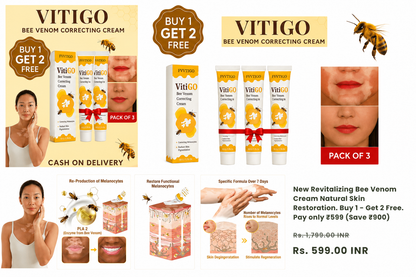 New Revitalizing Bee Venom Cream Natural Skin Restoration. Buy 1 - Get 2 Free. Pay only ₹599 (Save ₹900)